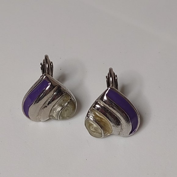 Purple And Silver Tone Vintage Heart Clip On Earrings - Picture 6 of 14